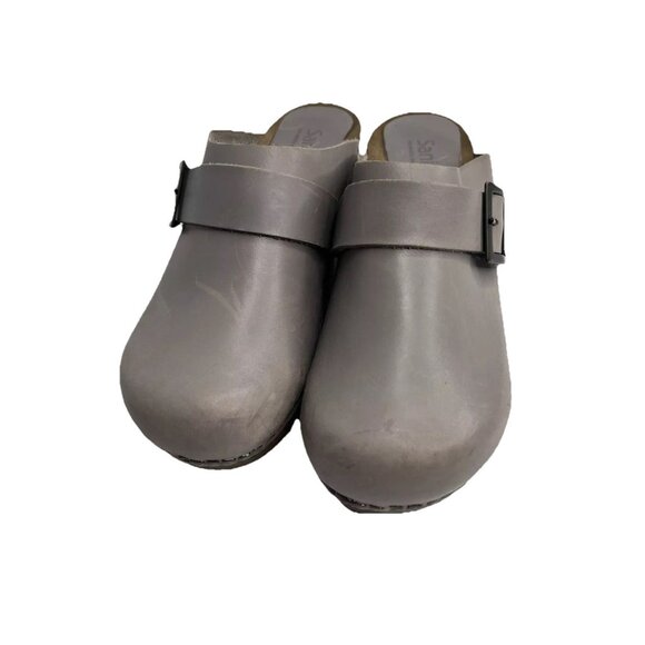 Sanita the original Danish Clogs Wood Bottom Gray Leather Size 39 US 8.5/9 - Picture 2 of 6